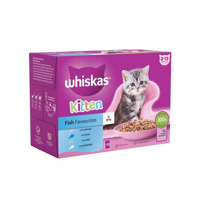 Whiskas 2-12mnths Kitten Wet Cat Pouches Fish Favourites in Jelly   12 x 85g