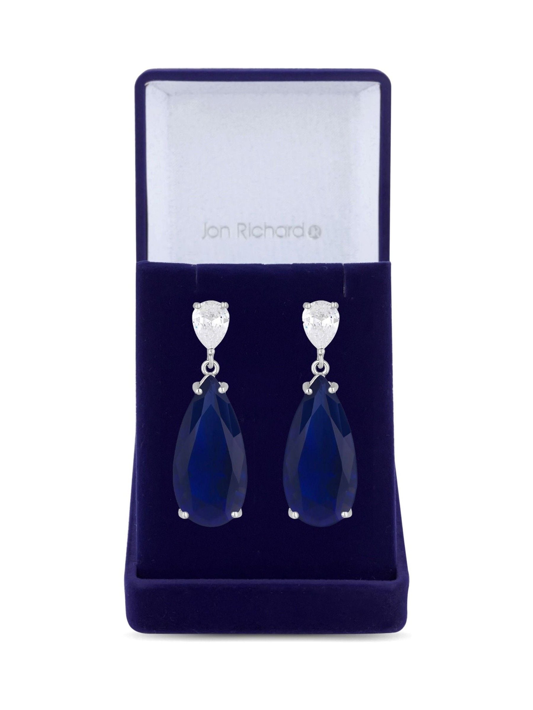Jon Richard blue peardrop cubic zirconia earrings (British brand)