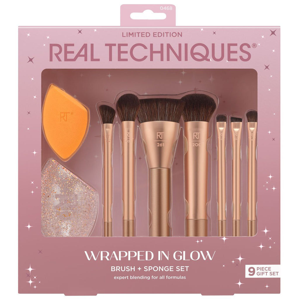 Real Techniques, Wraped in Glow Brush & Sponge Kit 9 Piece Gift Set