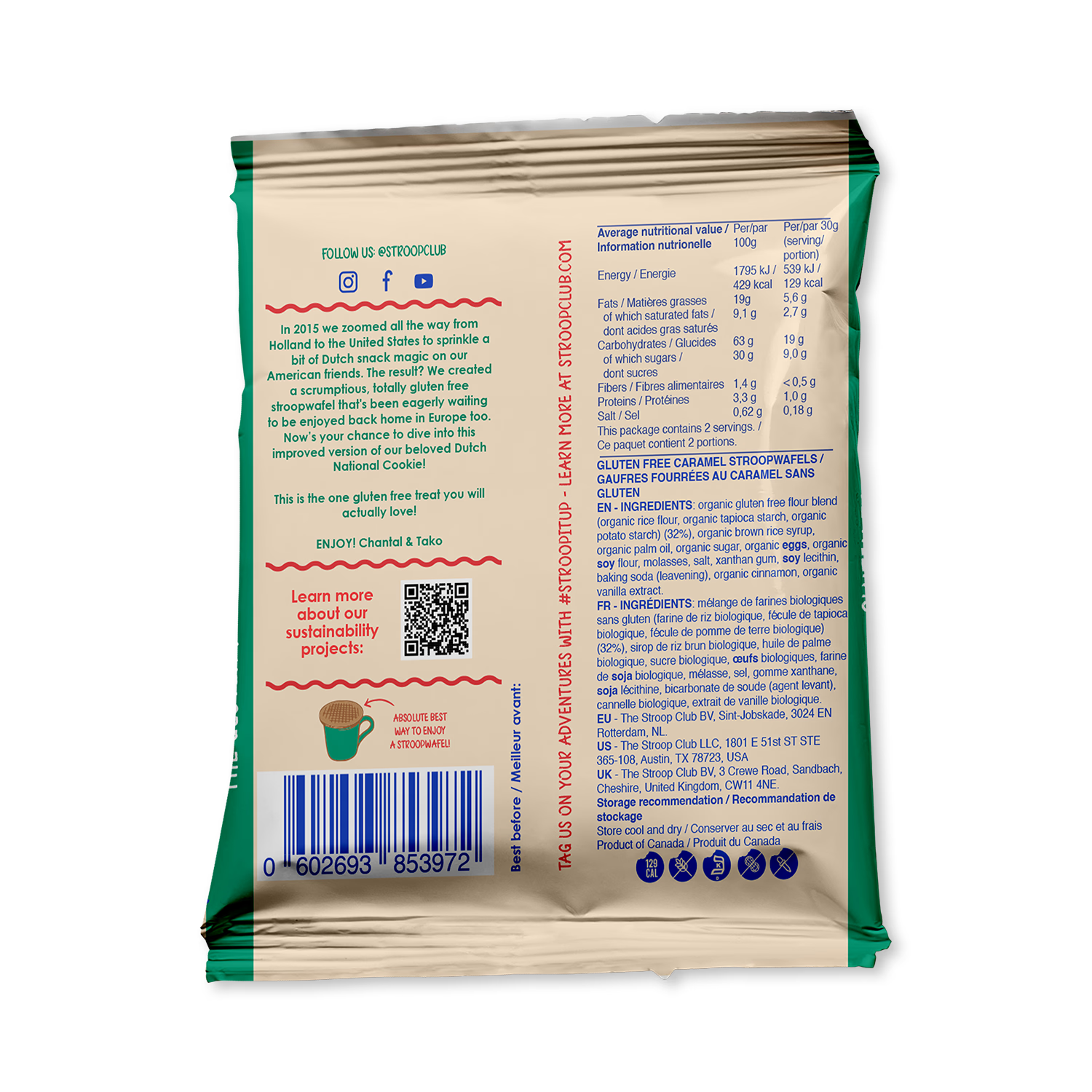 Organic gluten free stroopwafels 2-pack, UK version
