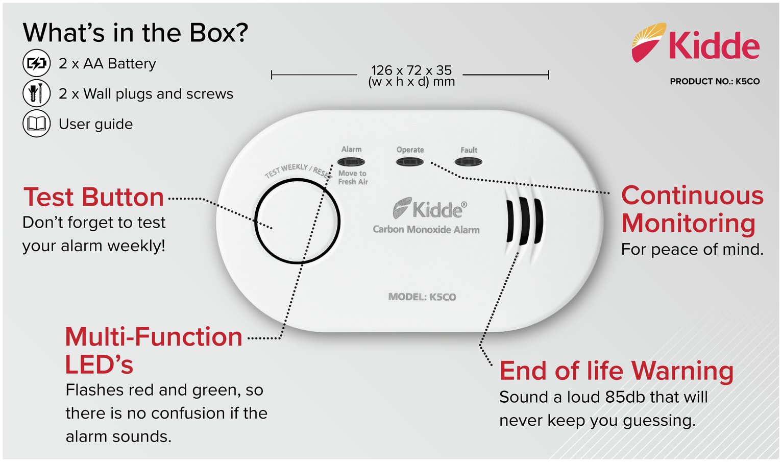 Kidde 10 Year Smoke and Carbon Monoxide Alarm dual-pack, UK version