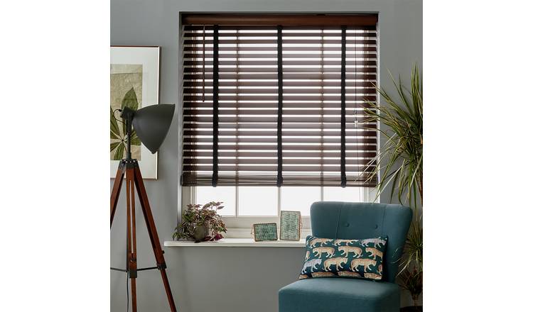 Habitat Wooden Brown 50mm Slat Venetian Tape Blind - 60cm