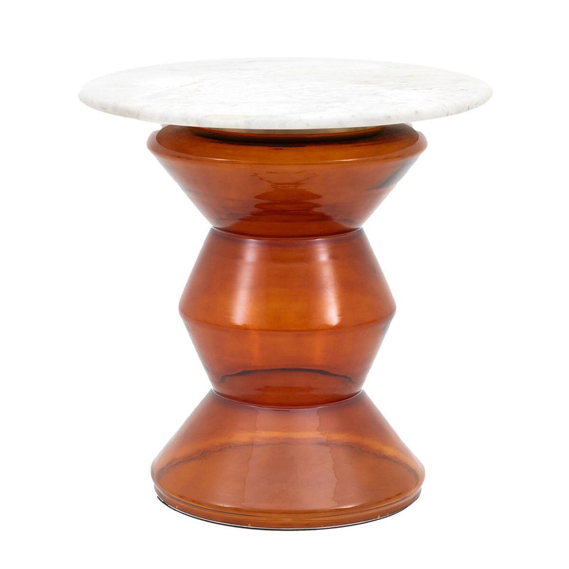 Gallery orange glass side table with white marble top 51cm, UK version