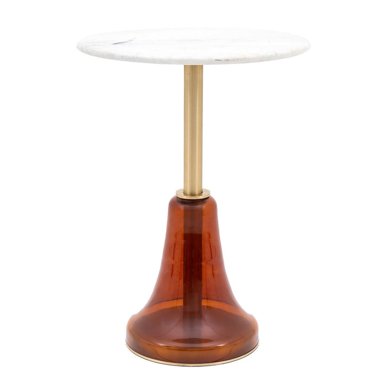 Gallery orange glass base side table with white marble top, UK version