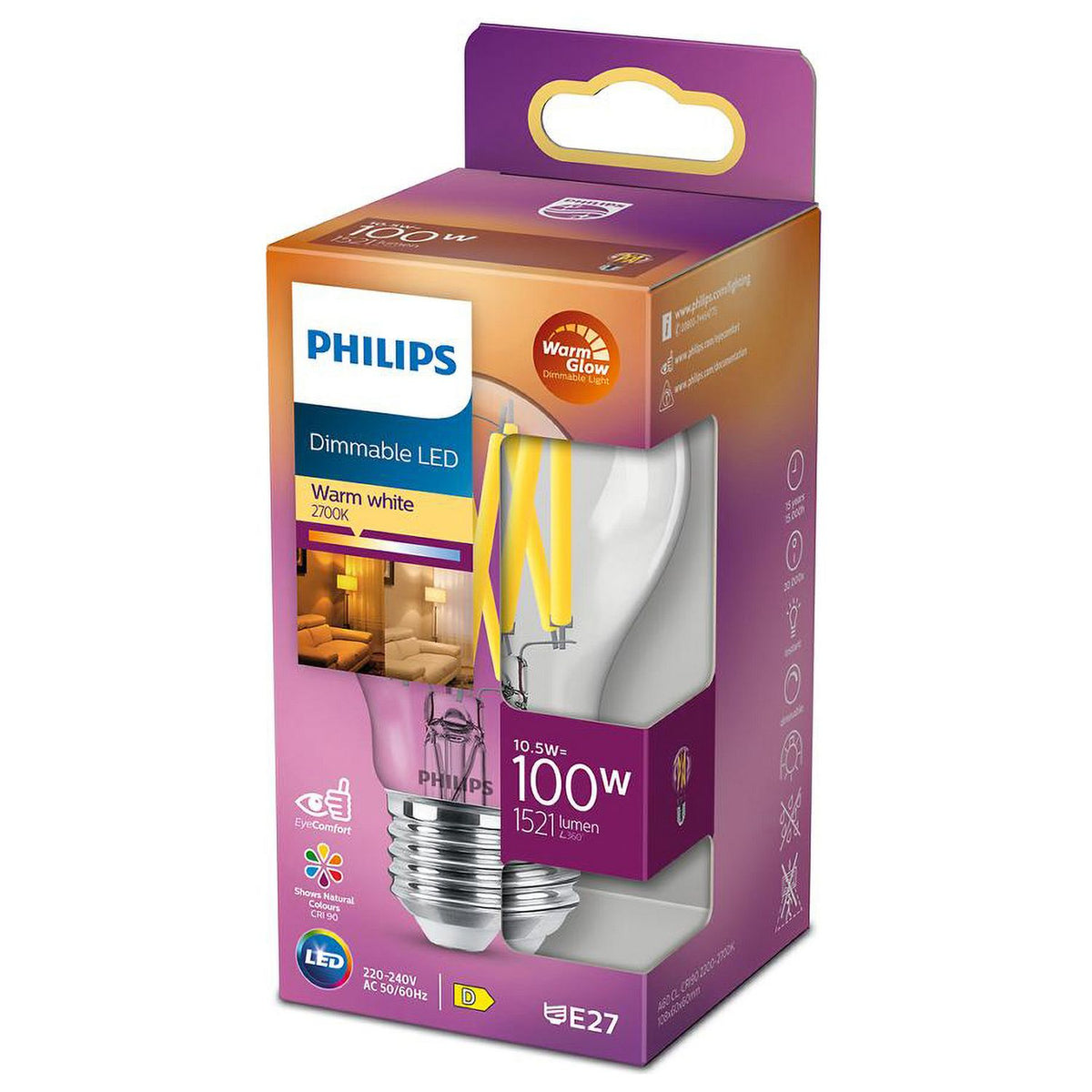 Philips LED dimmable bulb 10.5W ES, UK version