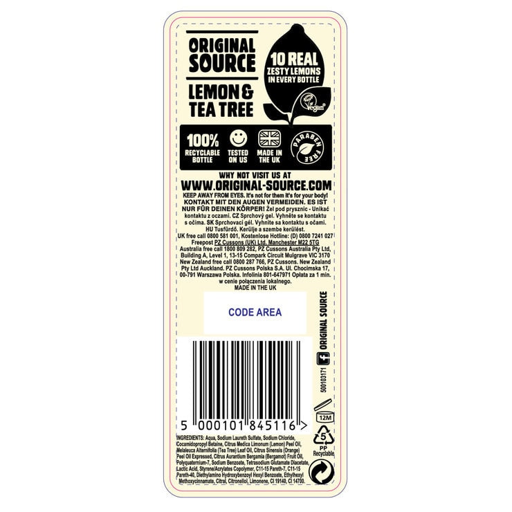 Original Source Zesty Lemon shower gel 6x250ml (British brand)