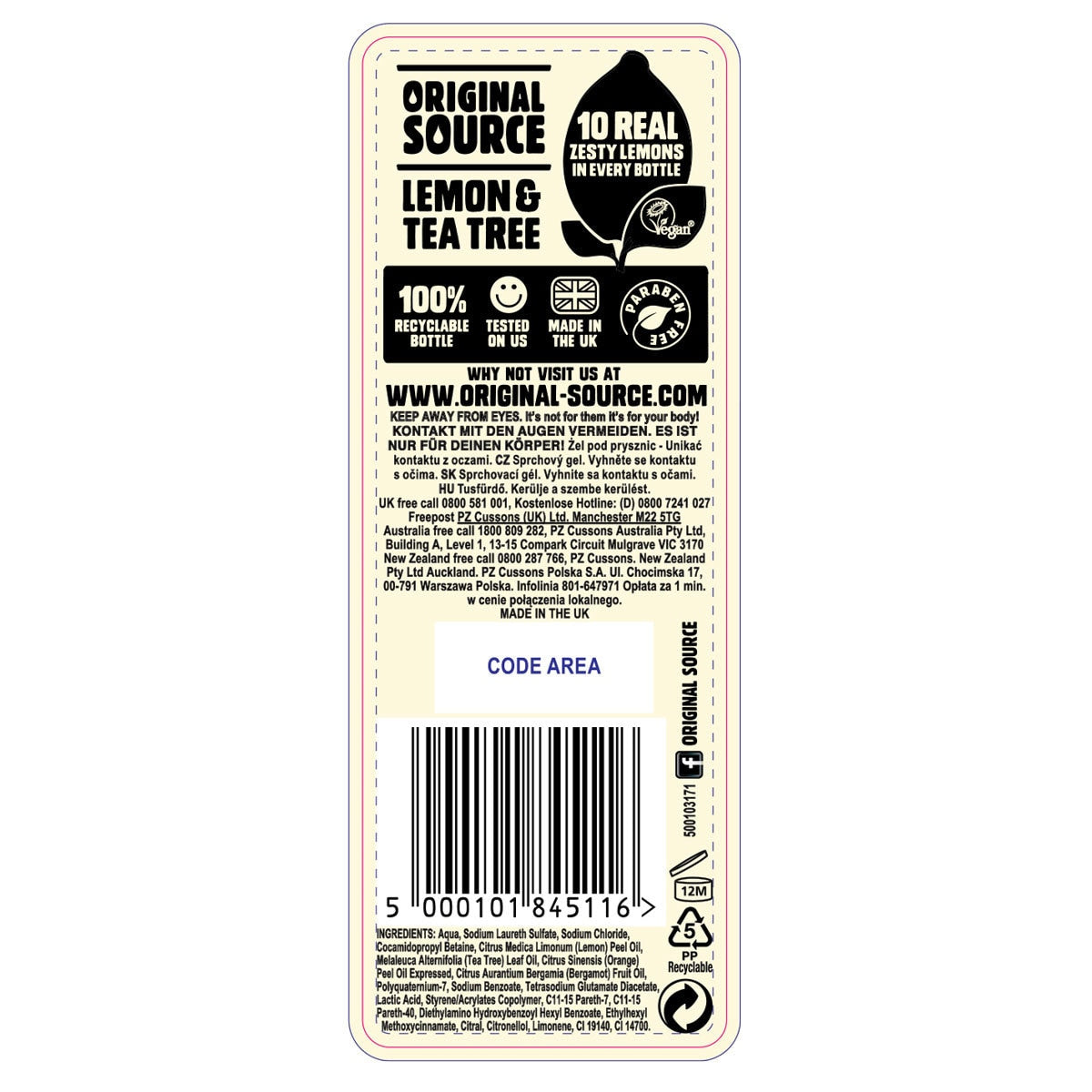 Original Source Zesty Lemon shower gel 6x250ml (British brand)