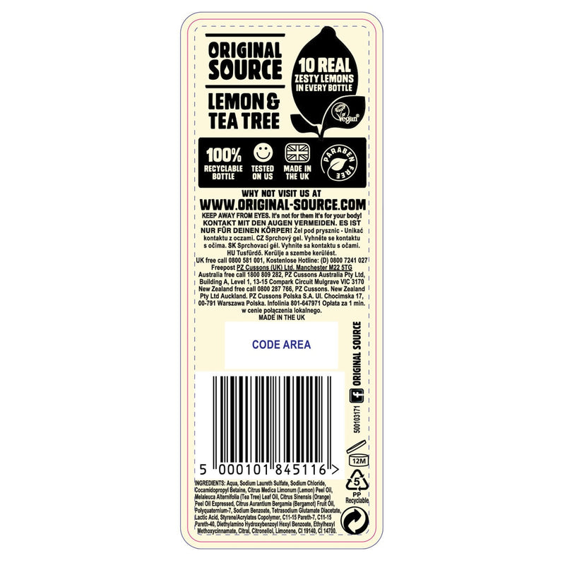 Original Source Zesty Lemon shower gel 6x250ml (British brand)