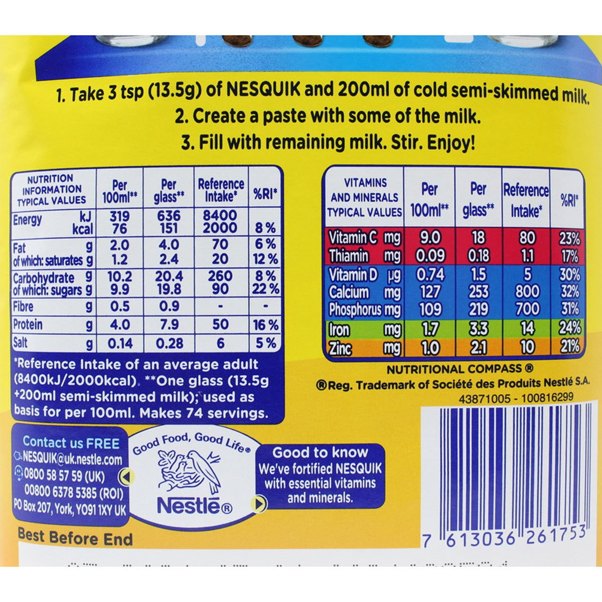 Nesquik chocolate powder 1kg, imported from the UK