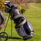 Longridge Elements waterproof stand bag in grey and blue, imported from the UK