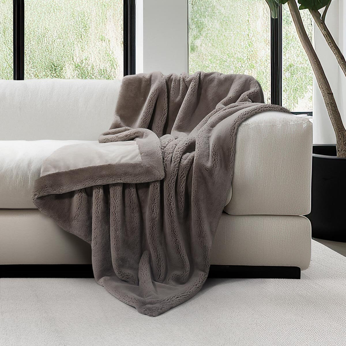 Mon Chateau Foldover Faux Fur Throw in 3 Colours, 152 x 177 cm GOODS Costco UK