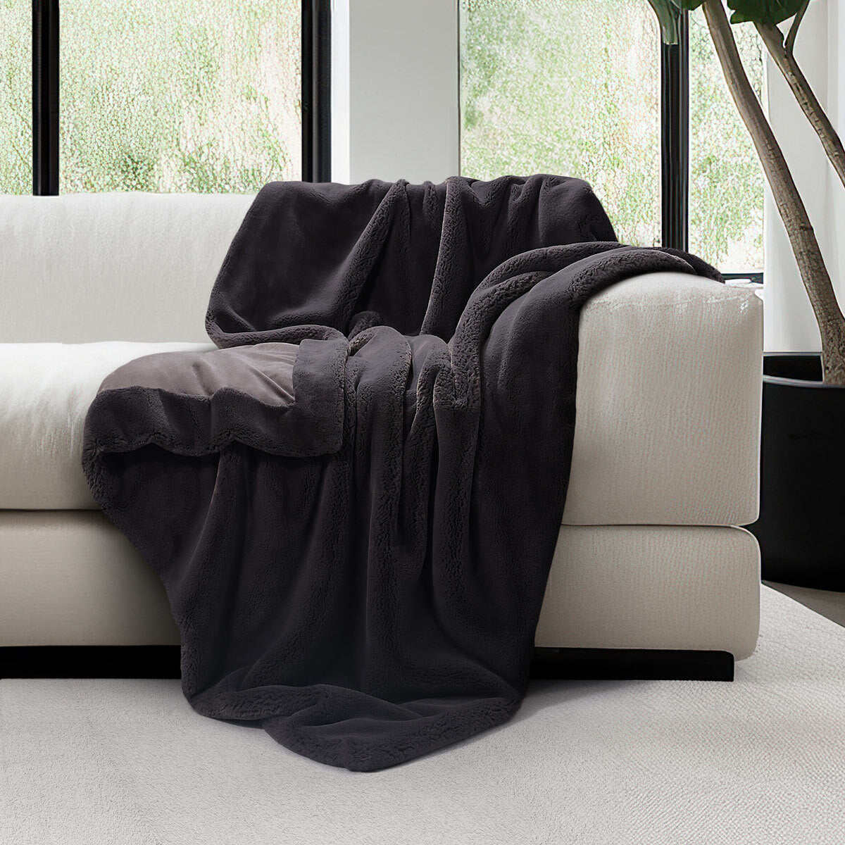 Mon Chateau Foldover Faux Fur Throw in 3 Colours, 152 x 177 cm GOODS Costco UK