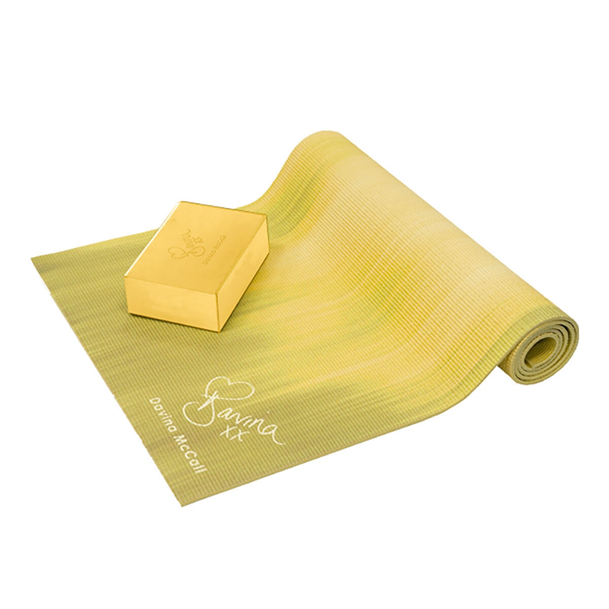 Davina McCall yoga mat and block set in yellow (British brand)
