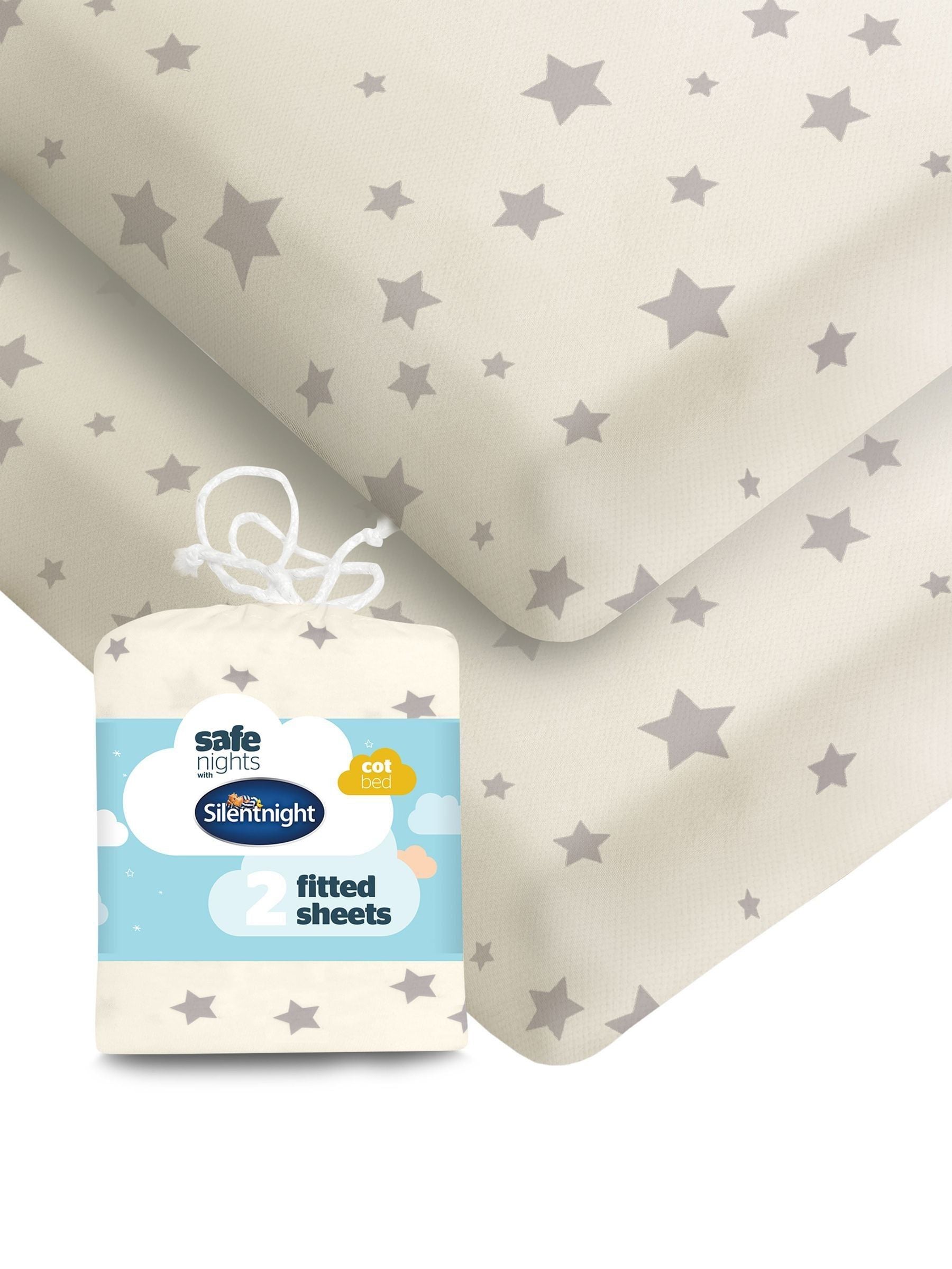 Silentnight Pink Stars cot bed fitted sheets 2 pack (British brand)