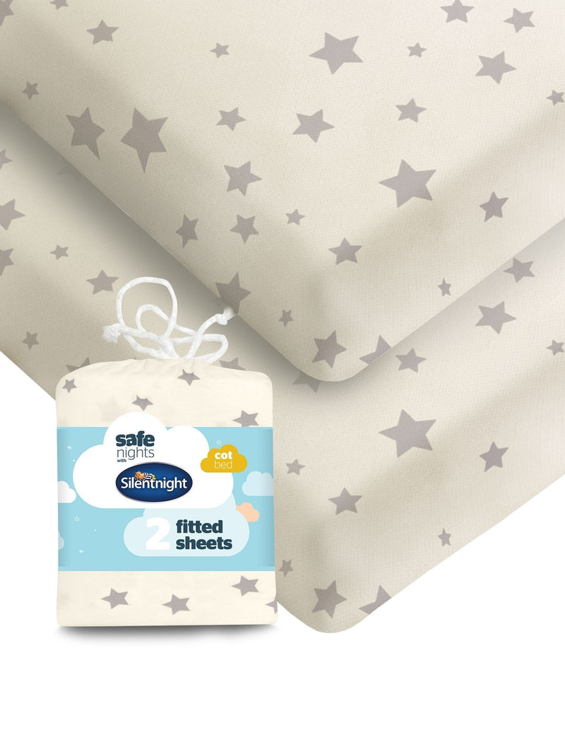 Silentnight Pink Stars cot bed fitted sheets 2 pack (British brand)