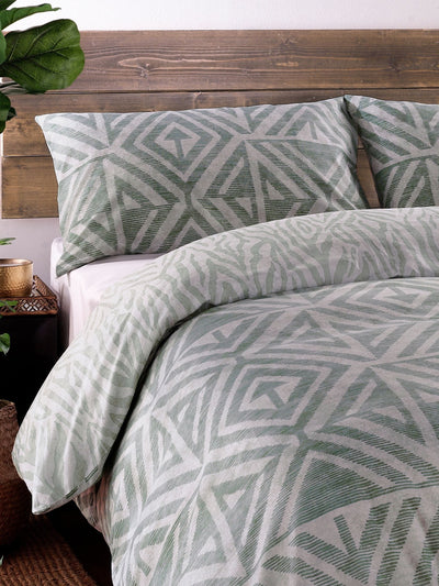 Next furn. Sage Green Tanza Global Geometric Reversible Duvet Cover and Pillowcase Set- Buy online at McGrocer