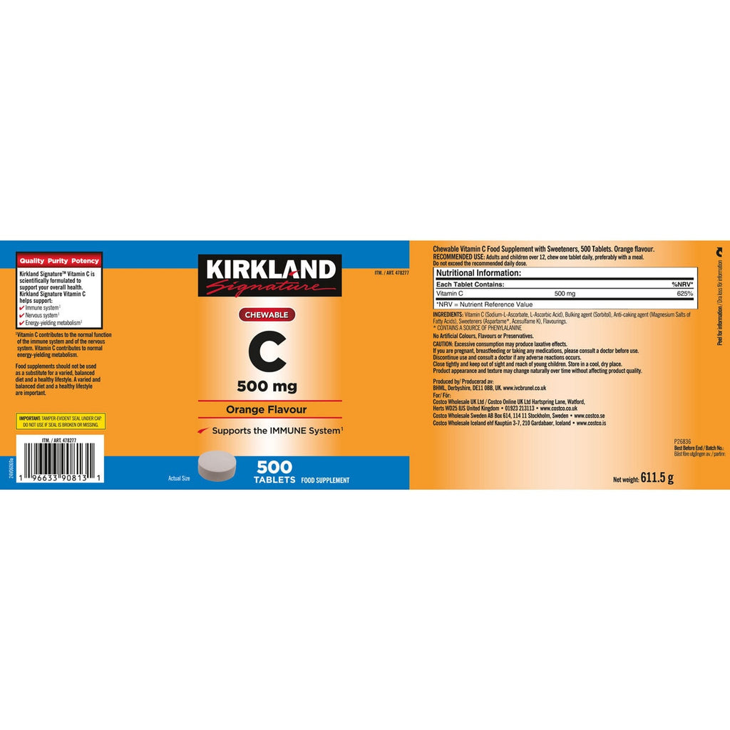 Kirkland Signature Vitamin C, 500mg 500 Tablets