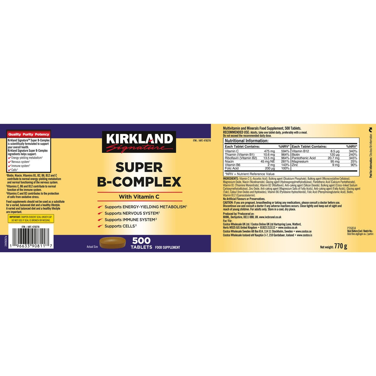 Kirkland Signature Super B-Complex, 500 Count GOODS Costco UK