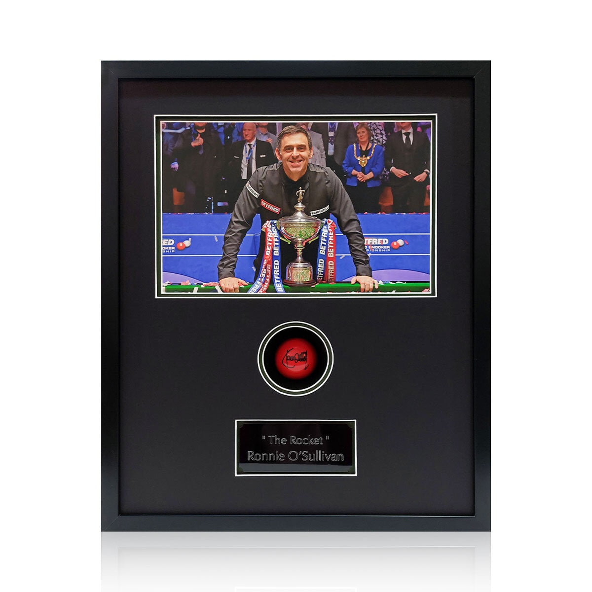 Ronnie O'Sullivan signed framed red snooker ball, imported from the UK