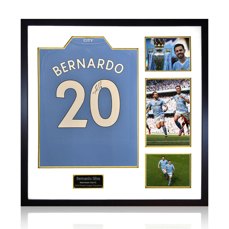 The Fan Cave Bernardo Silva signed framed Manchester City 24/25 football shirt with 3 photos 60x85cm - British product
