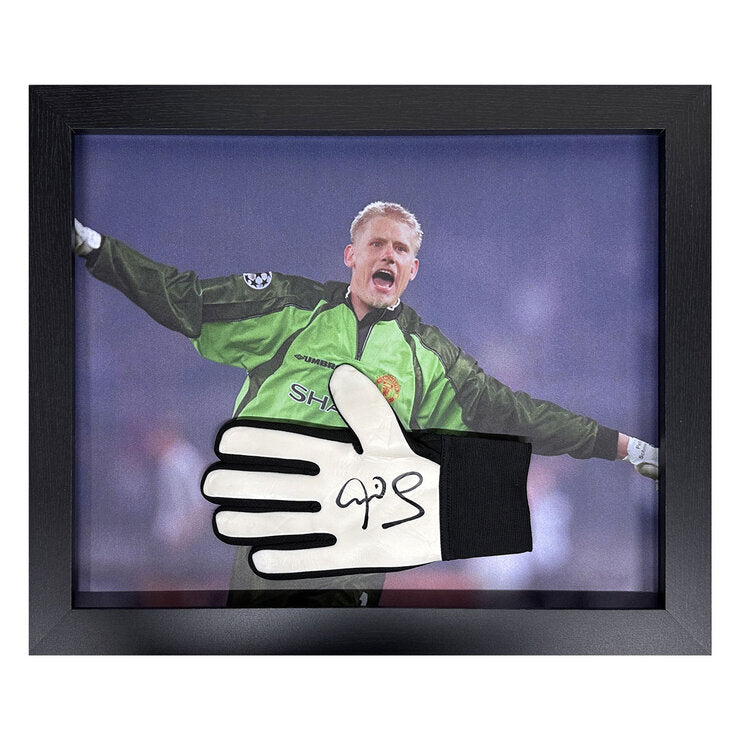 Allstarsignings unterschriebener gerahmter Handschuh Peter Schmeichel 54x44 cm, importiert aus dem Vereinigten Königreich