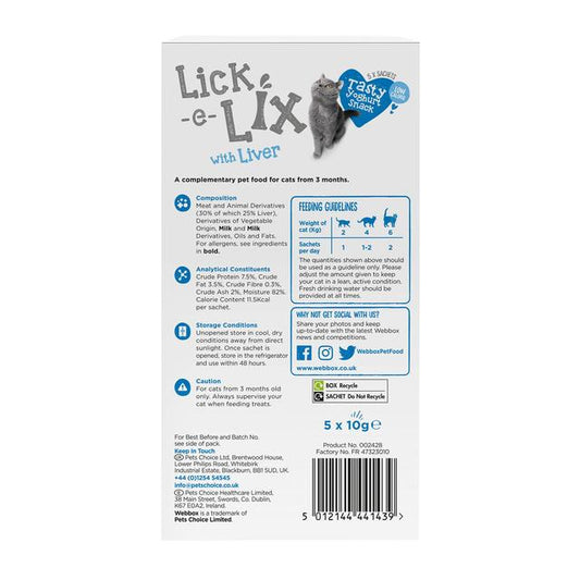Webbox Lick-e-Lix with Liver Yoghurty Cat Treats   5 x 10g
