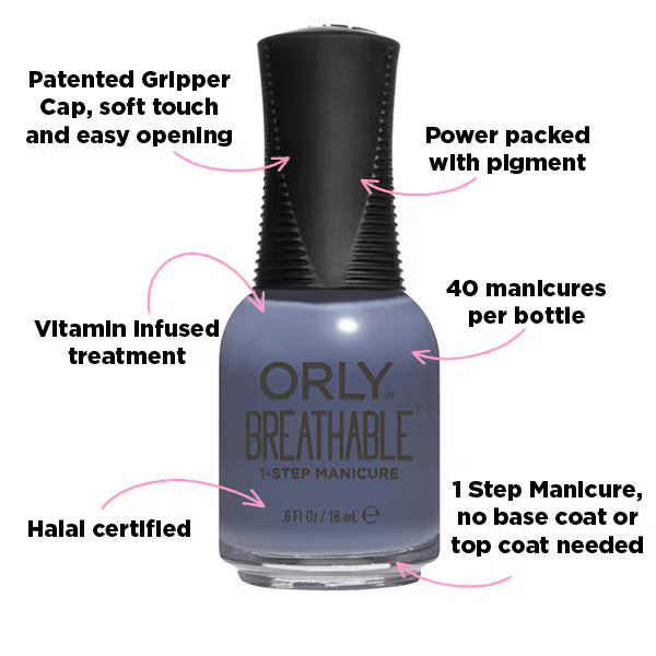 Orly Breathable Nail Polish De-Stressed Denim 18ml, imported from the UK