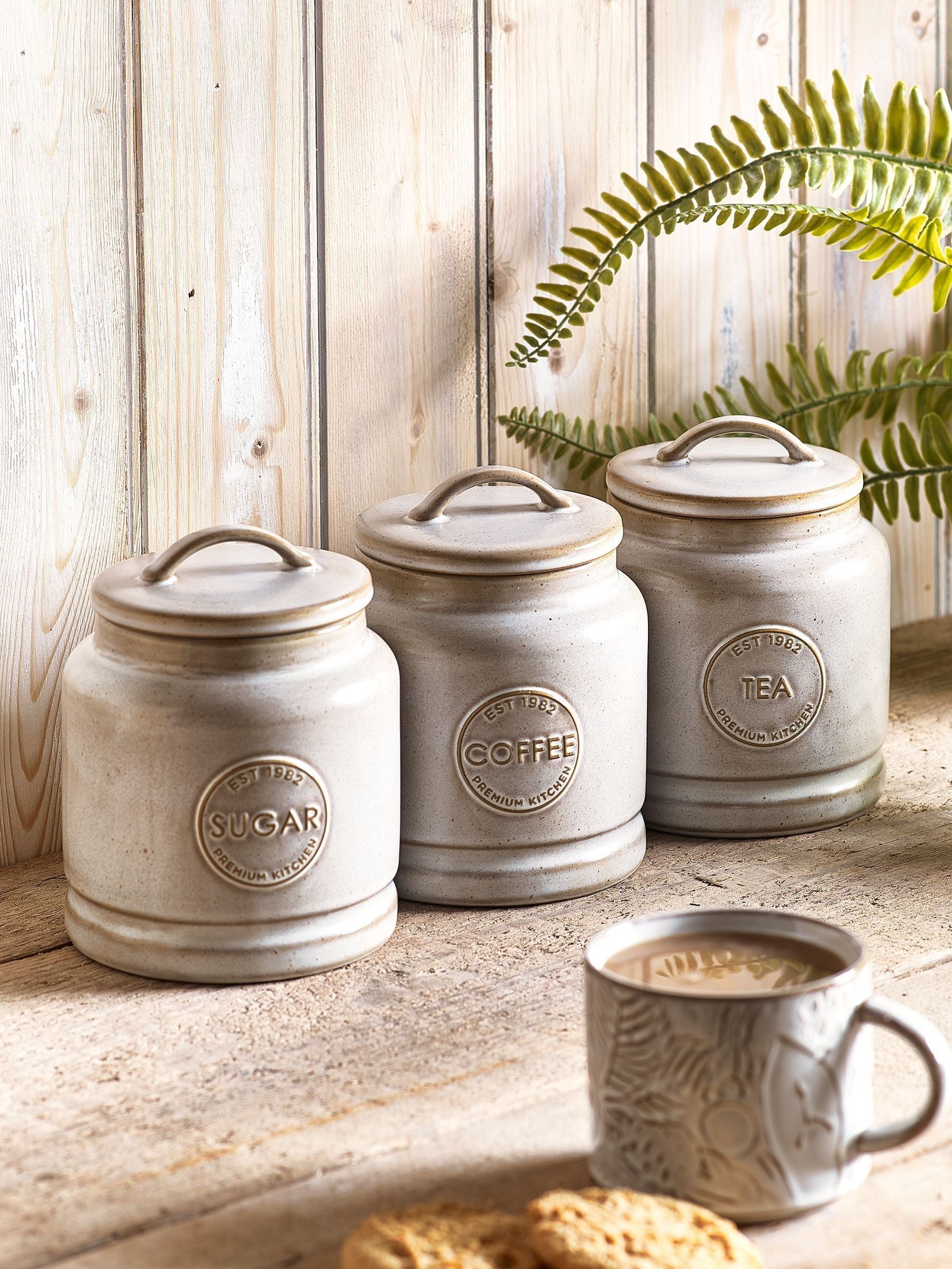 sage green storage jars set of 3 (British brand)
