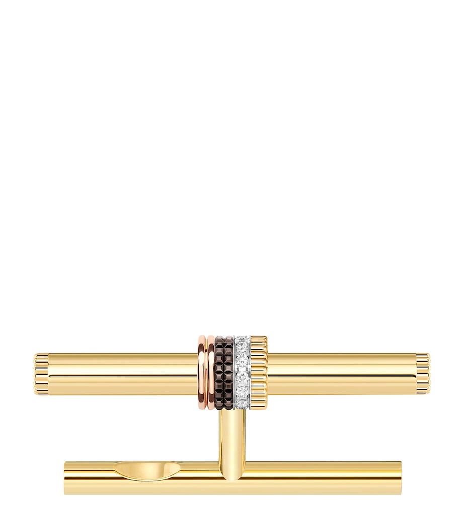 Boucheron Quatre Classique double-finger ring with diamonds and three gold tones (British brand)