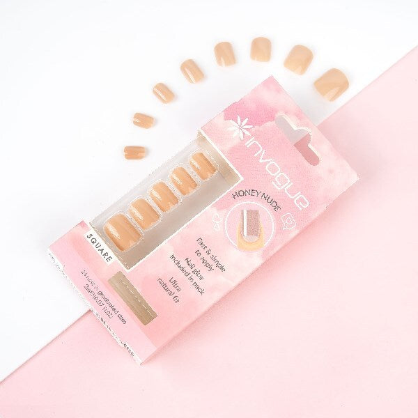 Invogue Honey Nude Square Nails - Pack of 24