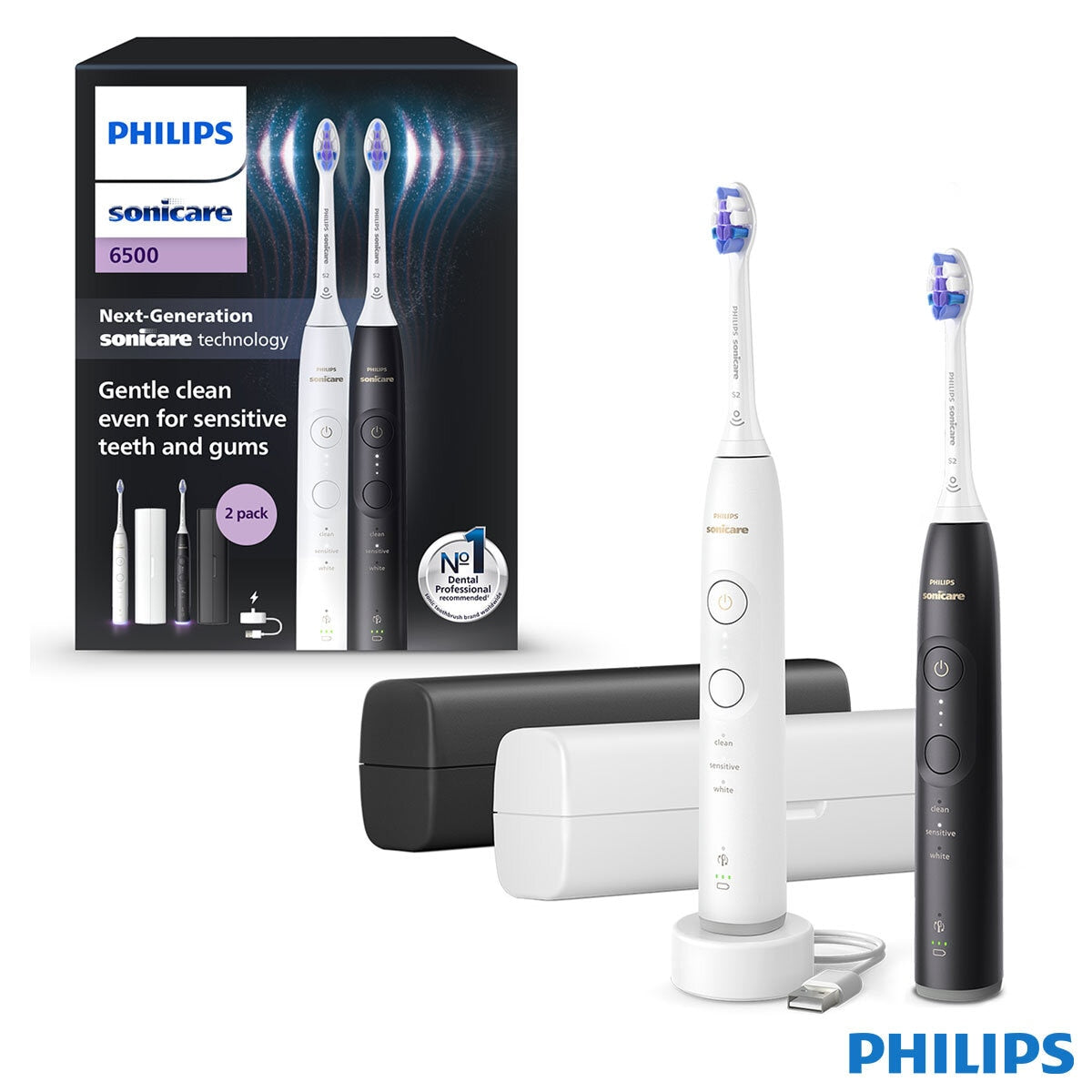 Philips Sonicare 6500 Series Electric Toothbrush, Dual Pack in Black & White, HX7419/01 GOODS Costco UK