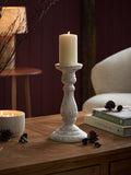 White wash pillar candle holder with included candle (British brand)