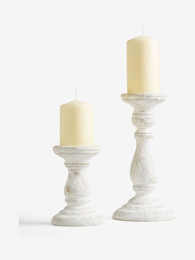 Next White Wash Pillar Candle Holder with Candle Included- Buy online at McGrocer