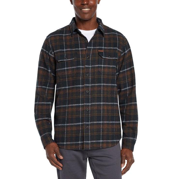 Orvis men's flannel shirt in blue, brown, grey, imported from the UK