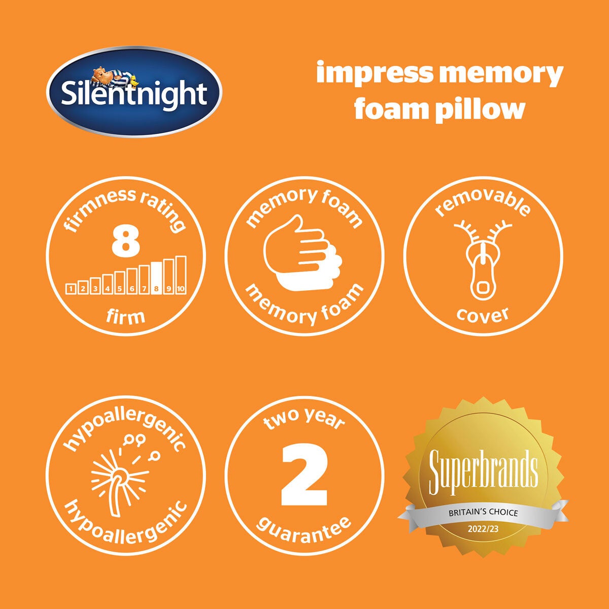 Silentnight Impress Firm Memory Foam Pillow 48x74 cm - British product