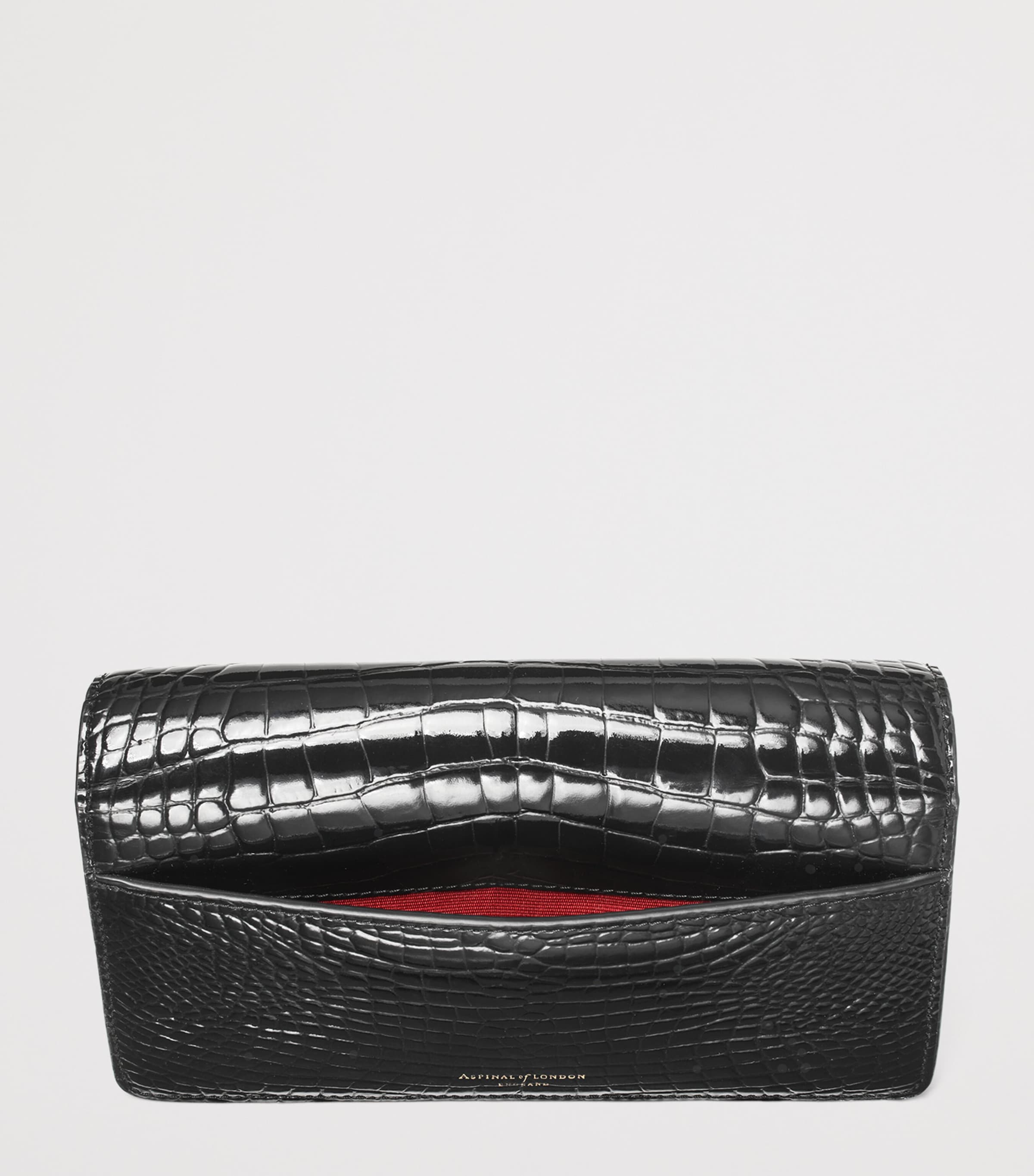 Aspinal of London Mayfair croc-embossed leather clutch bag - British product