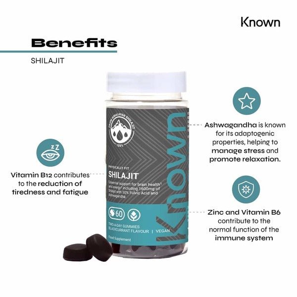 Known Nutrition Shilajit vegan gummies, imported from the UK