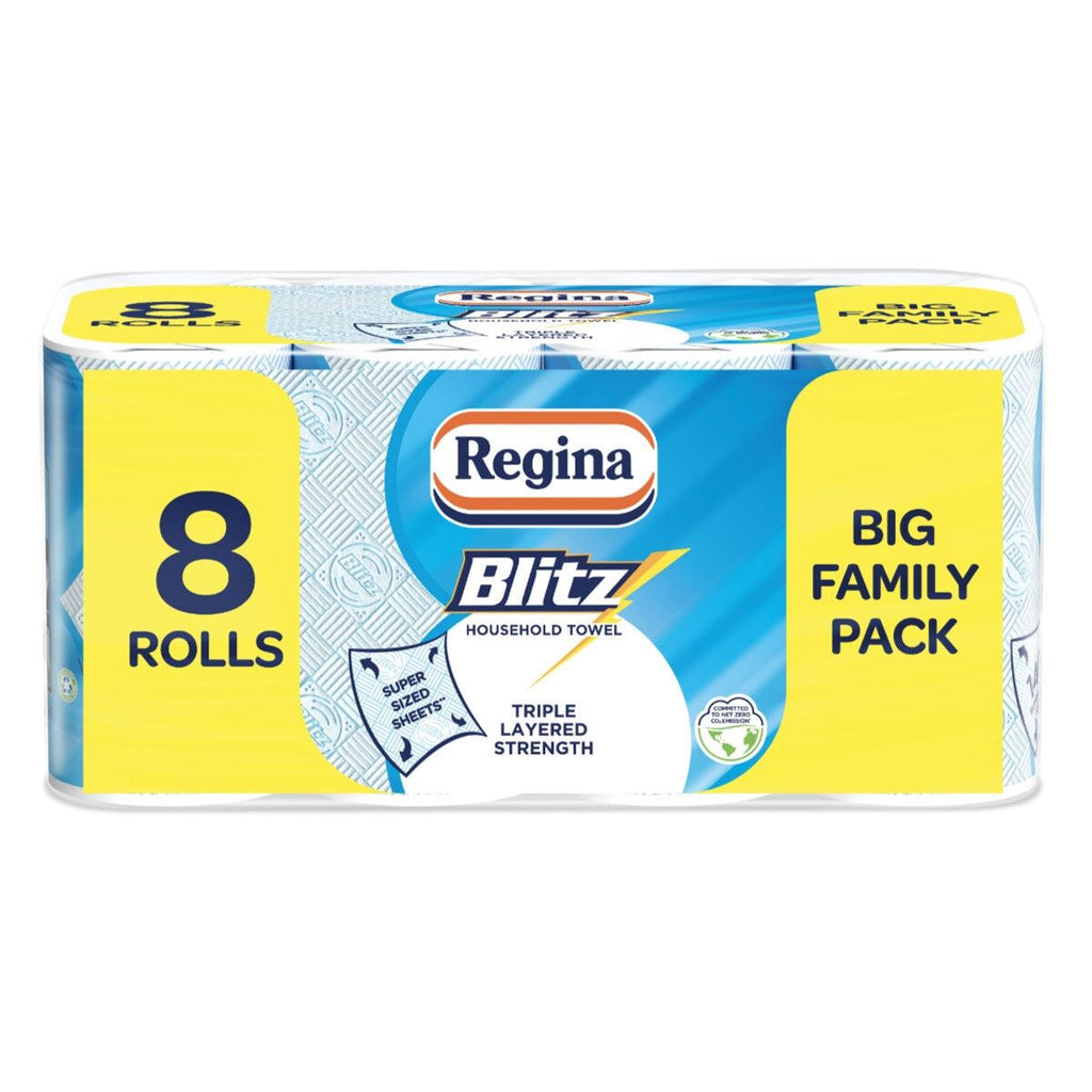 Regina Blitz Household Towel, 8 Pack (70 Sheets Per Roll)