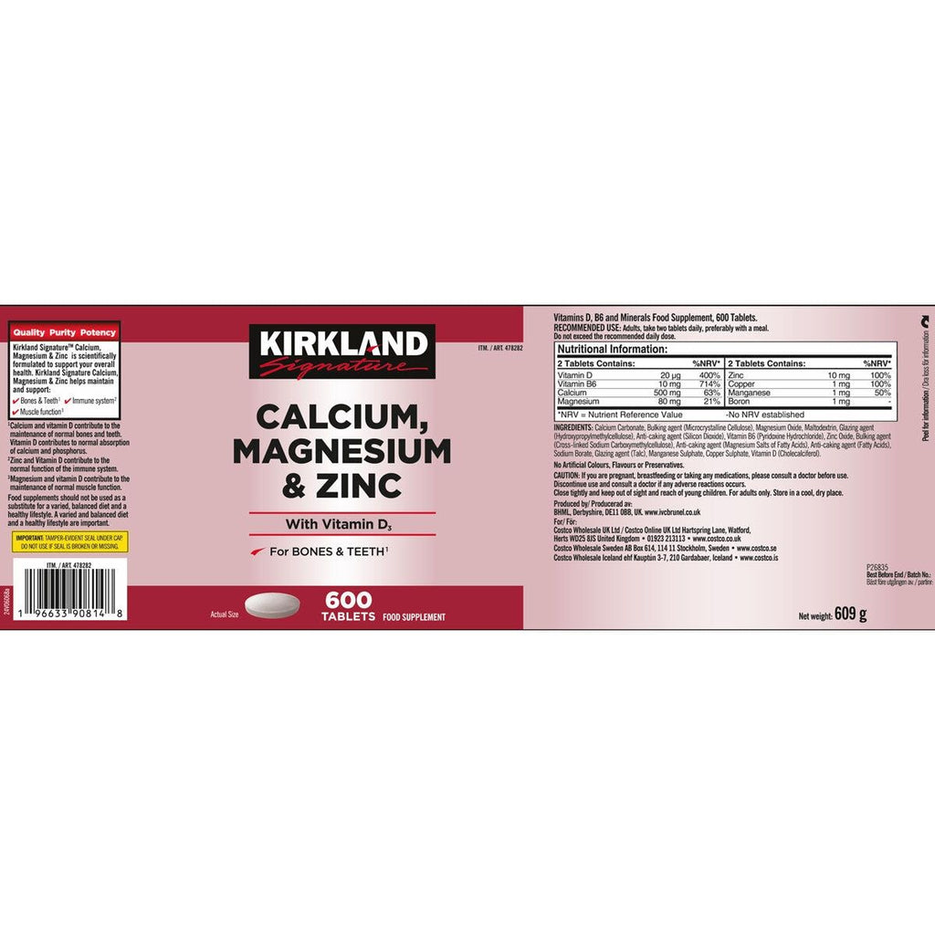 Kirkland Signature Calcium, Magnesium & Zinc, 600 Count