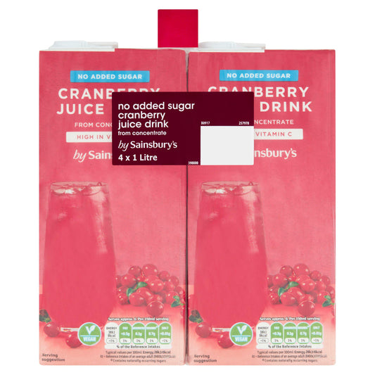 Sainsbury's Cranberry Juice Drink, No Added Sugar 4x1L All long life juice Sainsburys   