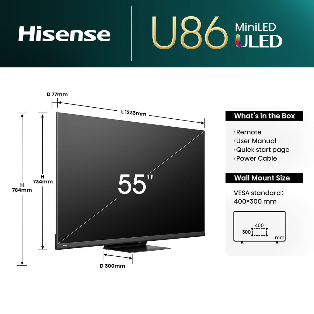 Hisense 55U86KQTUK 55 Inch Mini-LED Freely Smart TV