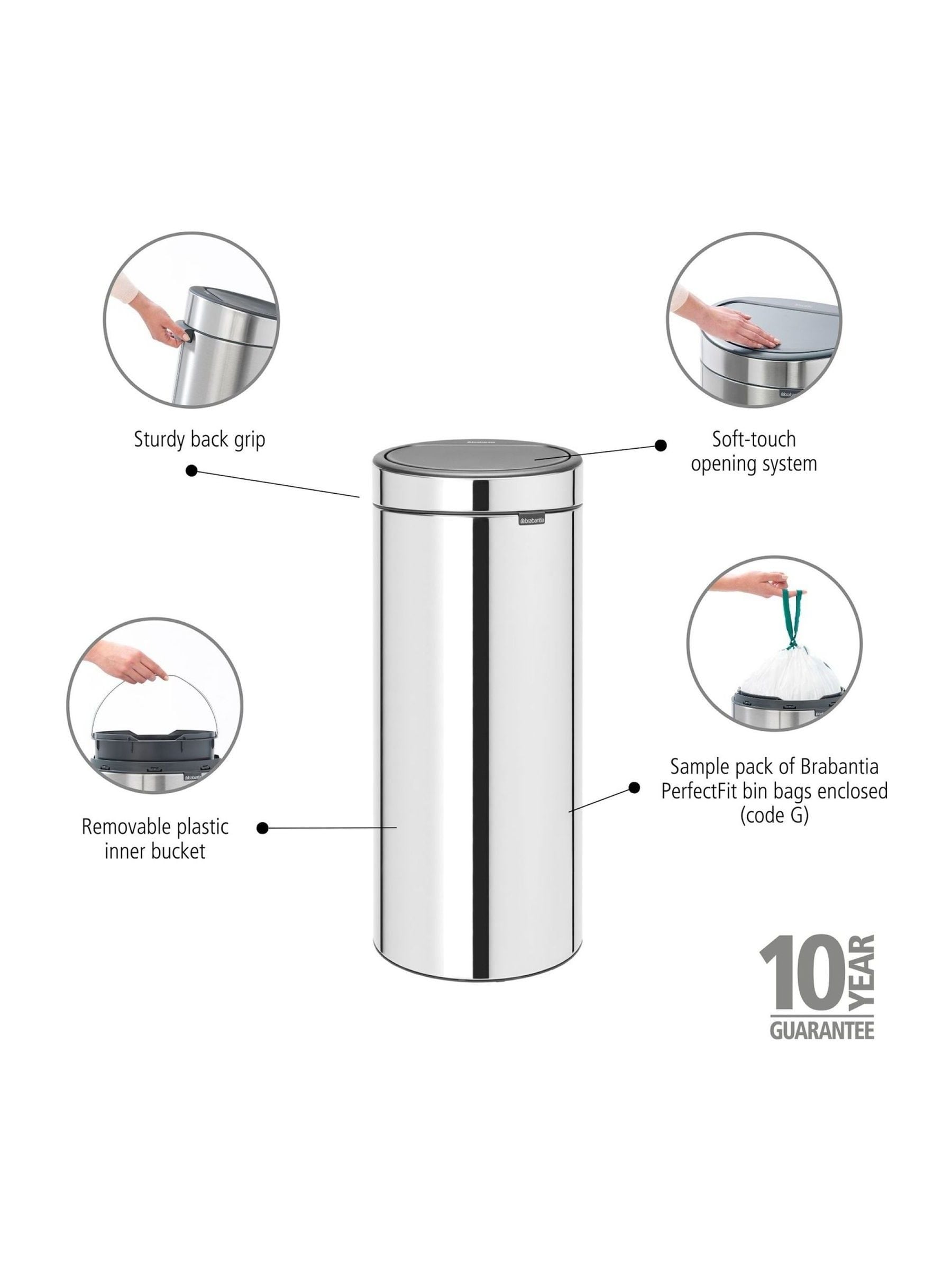 Brabantia Brilliant Steel Touch Bin 30L - British product