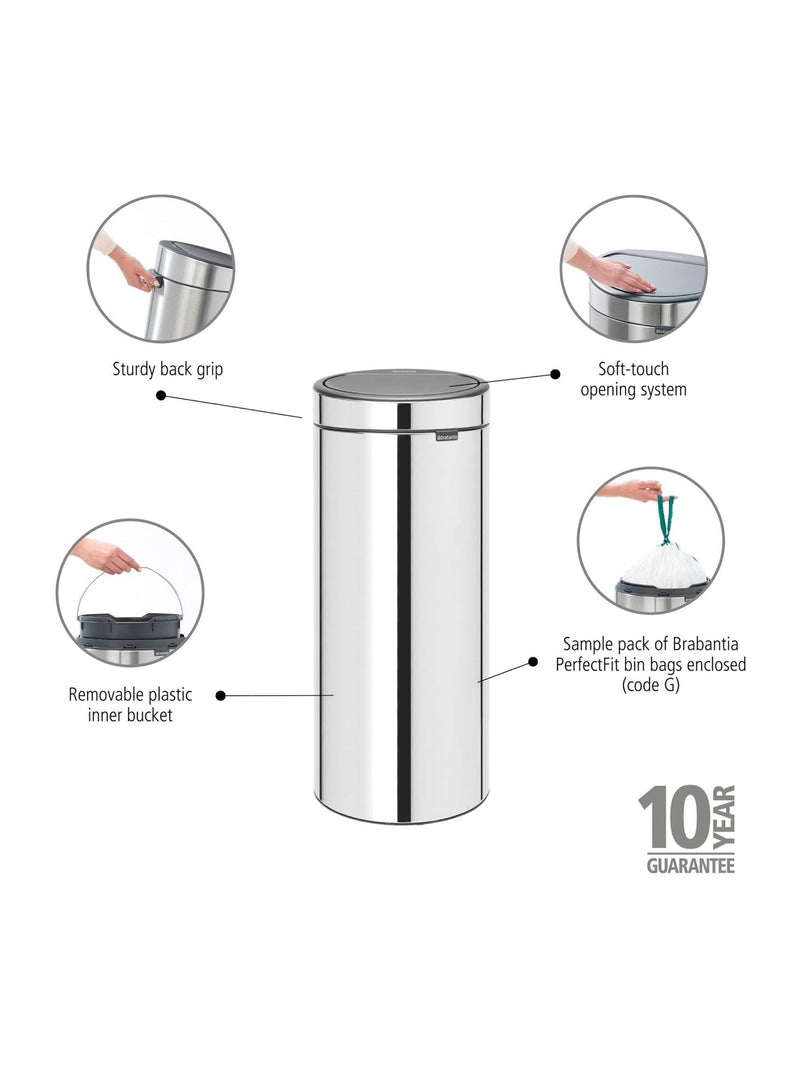 Brabantia Brilliant Steel Touch Bin 30L - British product