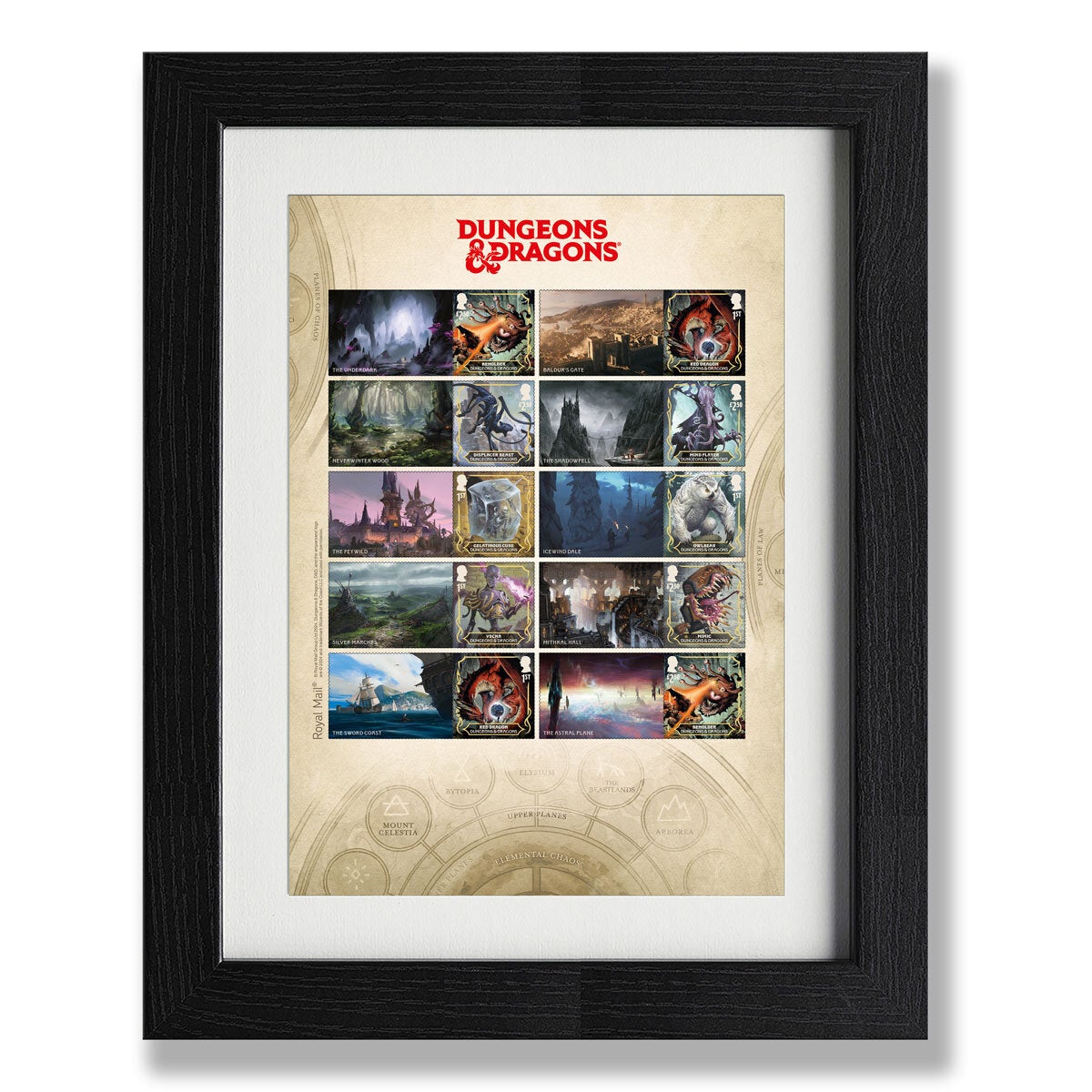 Royal Mail Dungeons & Dragons framed stamp sheet, UK version