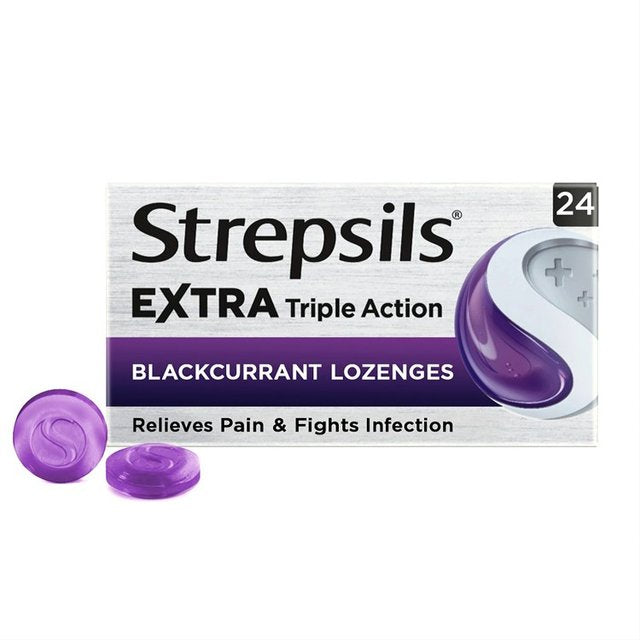 Strepsils Extra Blackcurrent Sore Throat Lozenges   24 per pack GOODS M&S   