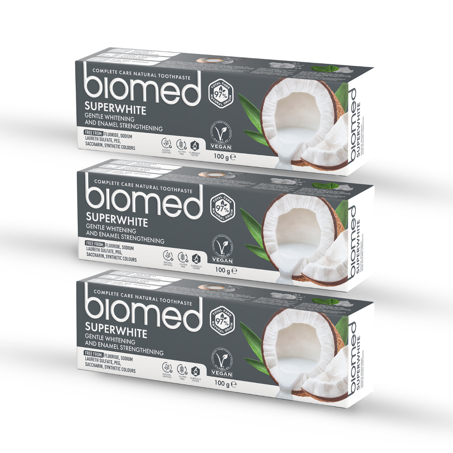 Biomed Superwhite Natural toothpaste 100g 3-pack, imported from the UK