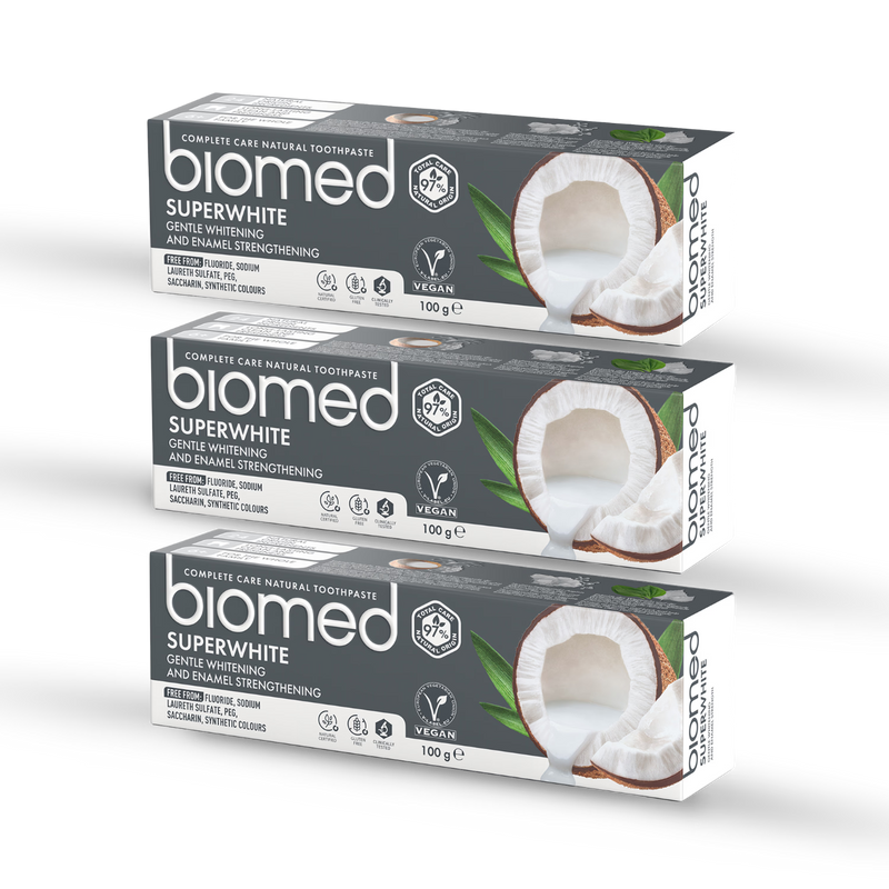 Biomed Superwhite Natural toothpaste 100g 3-pack, imported from the UK