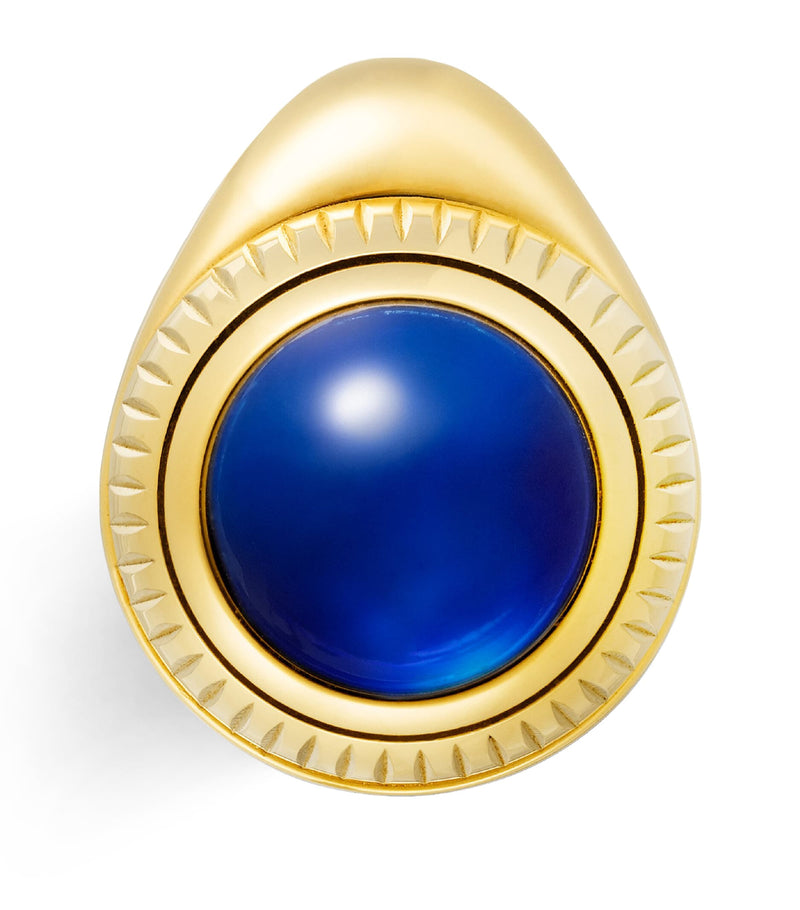 Cartier composite rollerball pen with gold-tone details and blue resin cabochon, 15cm length - British product