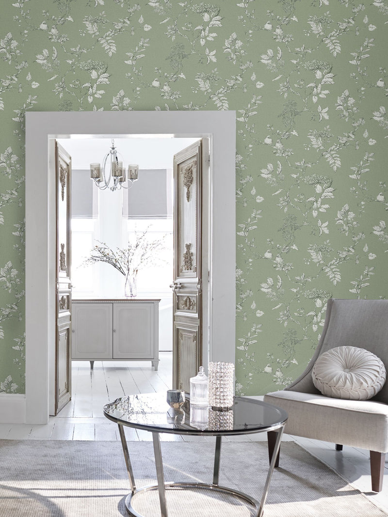 Laura Ashley Duck Egg Elderwood A4 Wallpaper Sample