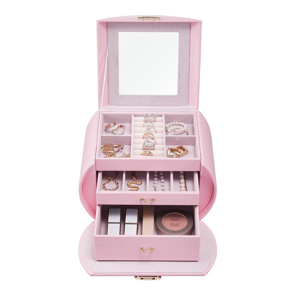 Livingandhome pink jewellery box with handle, UK version